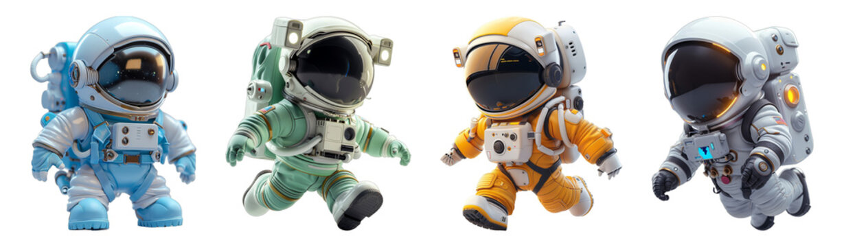 set 3d cartoon character animation, cute little astronaut, generative ai