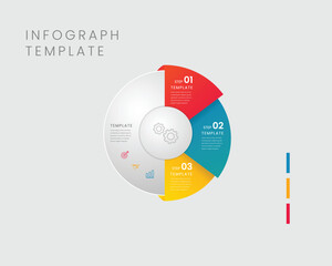 Semicircular pie chart divided into 3 colorful sectors. Concept of three features of startup project to select. Minimal flat infographic vector illustration for business information visualization.