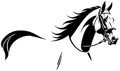 Artistic Drawing of a Horse as a Logo - Black Illustration for Textile Printing or as Tattoo Isolated on White Background, Vector - obrazy, fototapety, plakaty