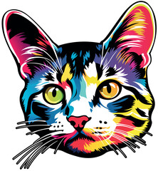 A Colorful Kitty Portrait - Artistic Illustration or Textile Print Motif Isolated on White Background, Vector - 778013793