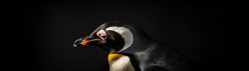 Exhausted penguin with work, low key lighting, focused shot, emotive detail, somber tone, professional color grading,soft shadowns, no contrast, clean sharp,clean sharp focus, digital photography - obrazy, fototapety, plakaty