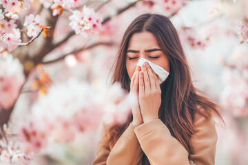 Woman suffering from pollen allergy - 778014102