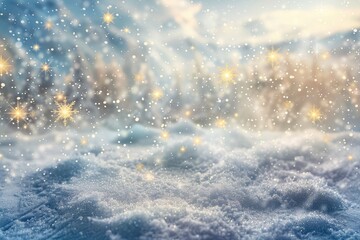 snowflakes and stars descending on background - obrazy, fototapety, plakaty
