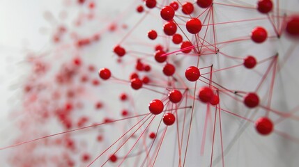 LUS Red pins and thread network model on a pinboard, Molecule structure. Connected lines with dots,Abstract futuristic red structure, Technologies
