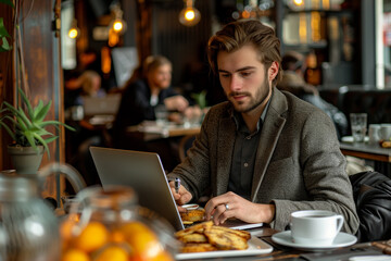 Man Working on Laptop at Table