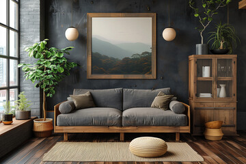 Gray Couch and Potted Plants in Living Room