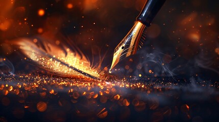quill pen that sketches a check mark in sparkling ink, affirming decisions with a flourish of creativity , no grunge, splash, dust - obrazy, fototapety, plakaty