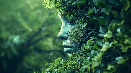  nature and ecology concept - portrait of woman profile