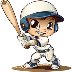 Cartoon sticker of a baseball player with a stick on transparent background