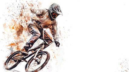 Naklejka premium Brown watercolor painting of BMX bicycle motocross player in action