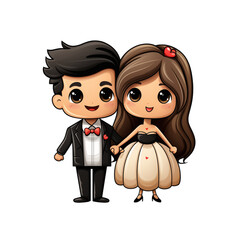 Bride and groom cartoon sticker on transparent background