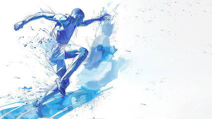 Naklejka premium Blue watercolor of athlete doing long jump in athletic game competition