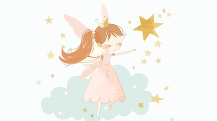 Angel girl Cute cartoon catch star Vector kawaii 