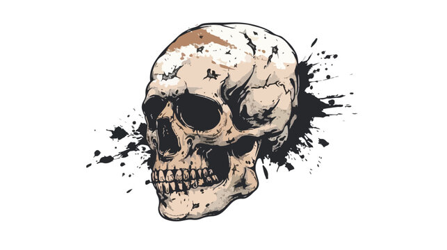 Anatomic Grunge Skull Vector Art. Detailed hand drawn