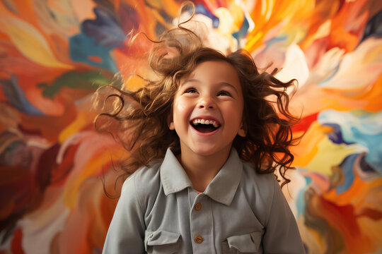 Generative AI image of Joyful Child with Colorful Backdrop