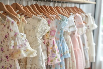 Choose the child's age by selecting from the rack of clothes for kids. Generative Ai