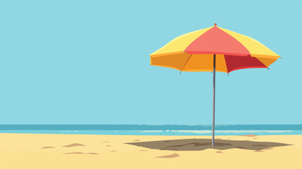 Fototapeta na wymiar Beach umbrella Red and Yellow isolated on blue Background