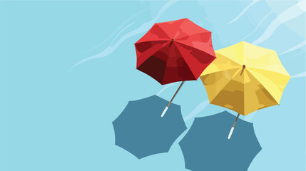 Beach umbrella Red and Yellow isolated on blue Background