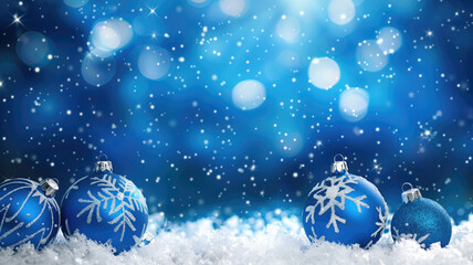 blue christmas background with snowflakes and christmas balls Generative AI