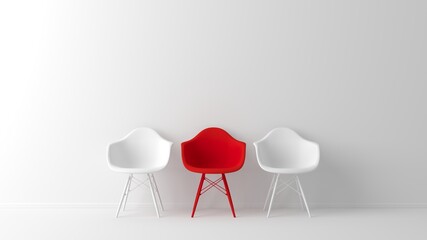 Abstract background. Outstanding red chair on white background. Business, success, leader, recruit concept. 3d rendering
