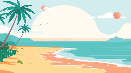 Fototapeta na wymiar Beautiful sunny beach flat vector isolated on white