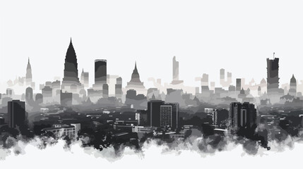 Black cityscape skyline panorama with gray misty city