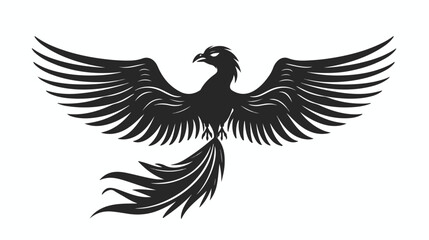 Black silhouette phoenix bird isolated vector flat vector