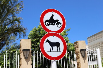 Road signs and directional signs on roads in Israel.