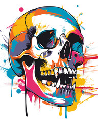 Abstract watercolor graffiti Skull vector Illustration T-shirt Print Design white background