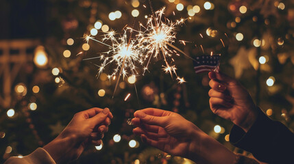 A festive snapshot of hands holding sparklers