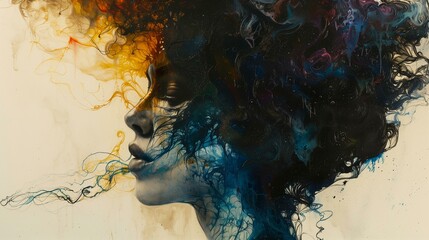 Abstract Woman Portrait with Colorful Smoke