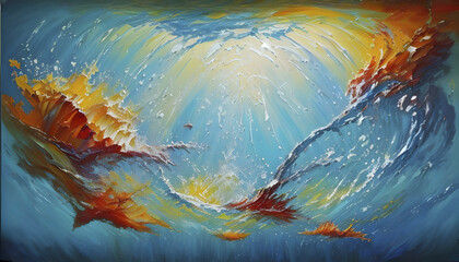 Fototapeta na wymiar Impasto oil painting of the underwater world.
