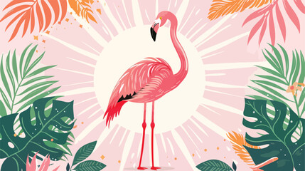 Bright tropical flamingo postcard against the Background