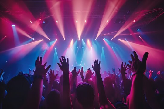 DJ laser concert festival club hands at lasers nightclub. Generative Ai