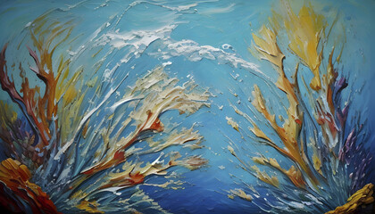 Fototapeta na wymiar Impasto oil painting of the underwater world.