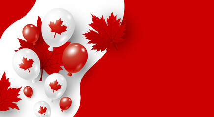 Canada day banner design of balloons and maple leaves on red background with copy space Vector illustration - 778024799