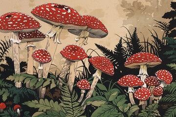 a group of red mushrooms