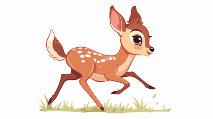 Cartoon cute little deer running on white background