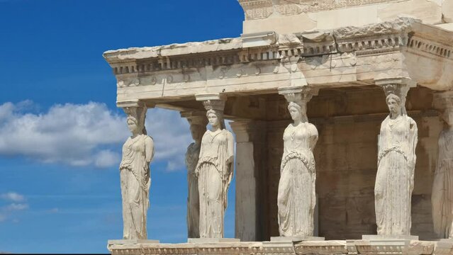 greece caryatids athens greek ancient temple clouds traveling