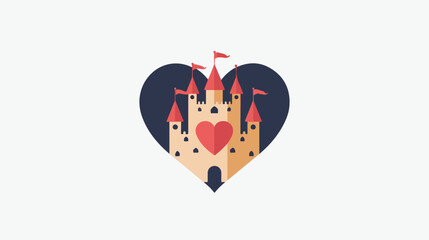 Castle heart shape concept vector logo design. Castle