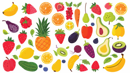 Clip art of fruit and vegetable flat vector isolated