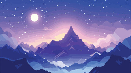 Cloudy night mountain fantasy view flat vector isolated