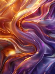 Fototapeta premium Wavy Golden and Purple Metallic 3D Background