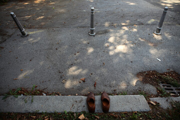 Abandonned pair of shoes in the street - Zagreb - Croatia