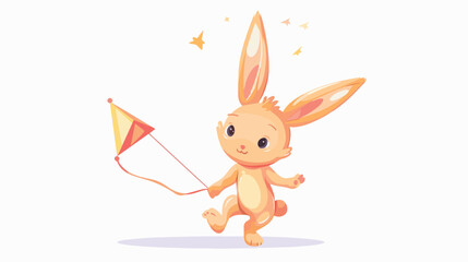 Cute cartoon baby bunny with a kite isolated on white