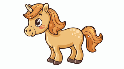 Cute cartoon pony coloring page for kids flat vector