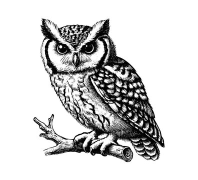 Scops Owl hand drawn vector illustration