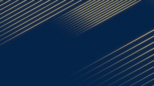 Golden colored glowing parallel lines over simple Royal blue background, elegant golden luxurious background