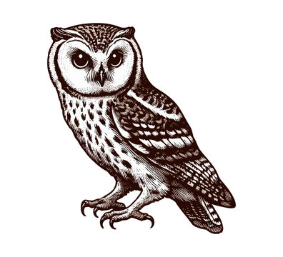 Scops Owl hand drawn vector illustration