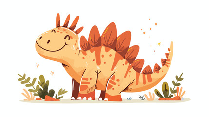 Cute little dinosaur Stegosaurus stands and smiles